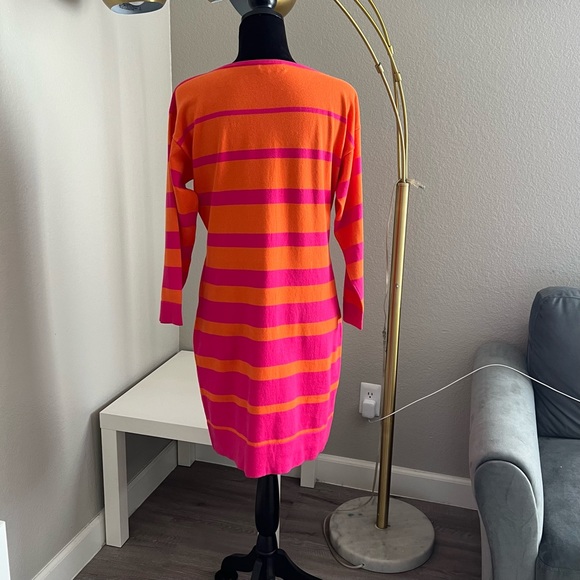 Calvin Klein Women’s Long Sleeve Striped Dress Orange and Pink Size Medium - Picture 2 of 9